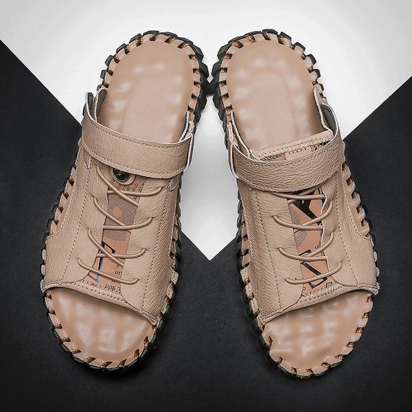 

new leather men sandals summer beach slippers casual sneakers outdoor flip flop roman beach shoes big size 39-48, Black