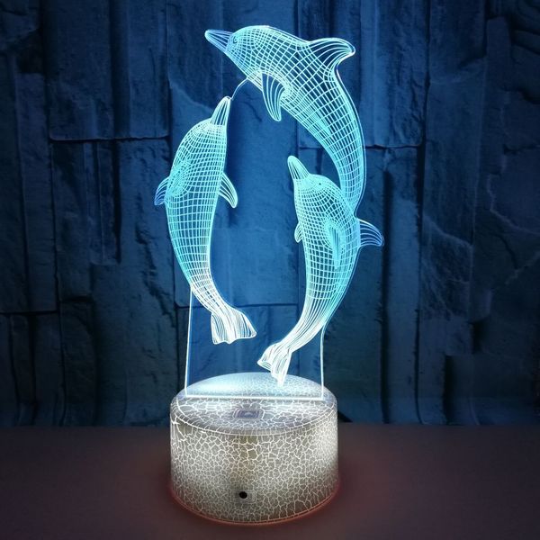 

3d dolphin night light colorful fashion animal shaped household festival gifts crack pattern base creative light