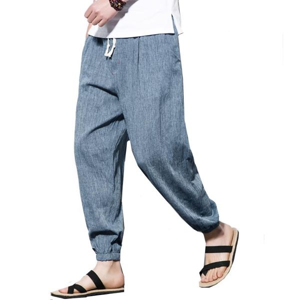 

2020 fashion men cotton linen harem pants fashion simple casual baggy bottoms loose trousers chinese traditional harajuku, Black