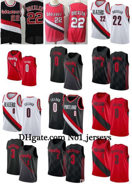 

mens portland trail blazers nba damian 0 lillard c.j. 3 mccollum 22 clyde drexler throwback basketball jerseys white black, Black;red