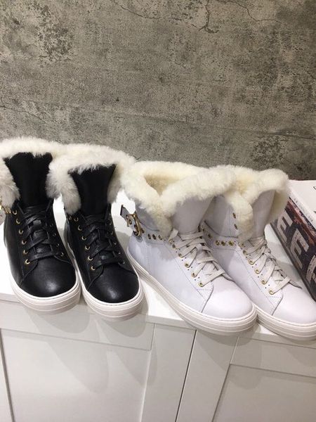 

winter designer women's casual shoes knitted corrugated wool leather wool winter warm shoes snow boots 2019 new fashion, Black