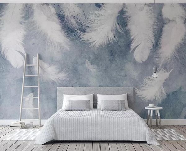 

self-adhesive] 3d white feather 316 wall paper mural wall print decal murals