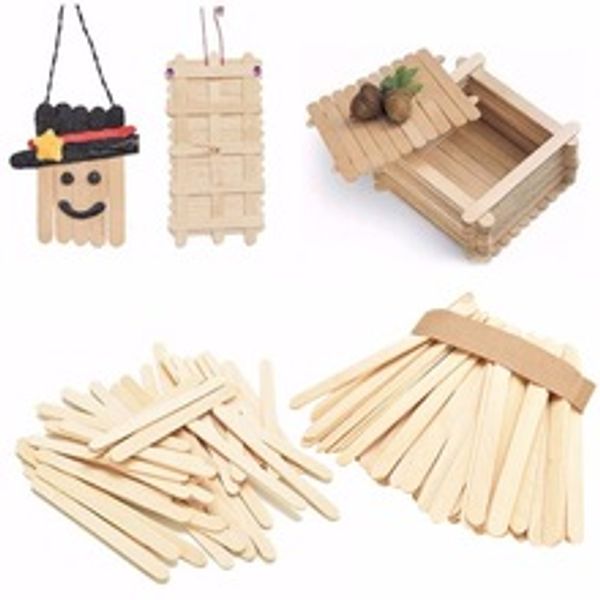 

50pcs/lot colorful wooden popsicle sticks natural wood ice cream sticks kids diy hand crafts art ice cream lolly cake tools