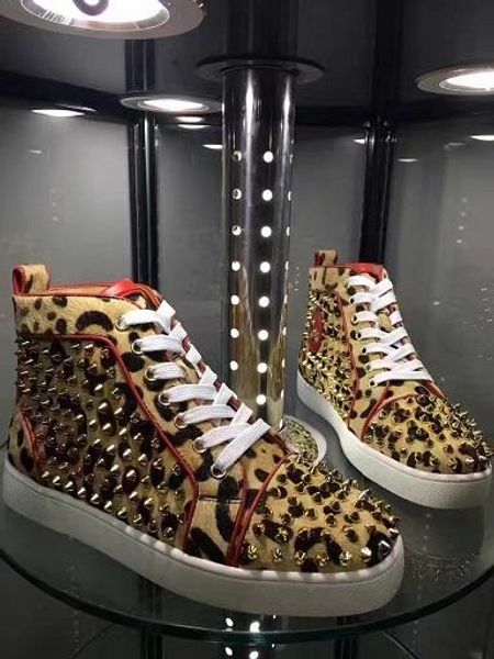 

elegance spikes sneaker louisflats men&women high red bottom sneakers genuine leather rivets with outdoor comfortable party wedding, Black