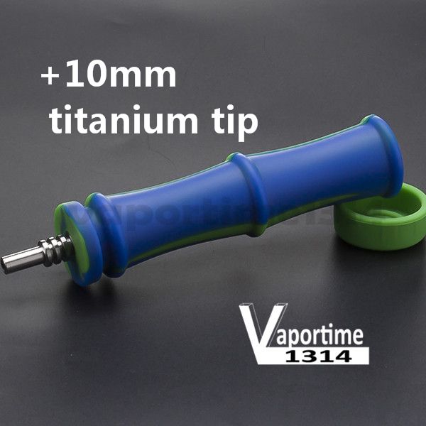 Accessori per fumatori in bambù da 10 mm Kit collettore di nettare in silicone con punta per unghie in titanio infrangibile Dab Oil Rig Pipa da fumo Bong 714