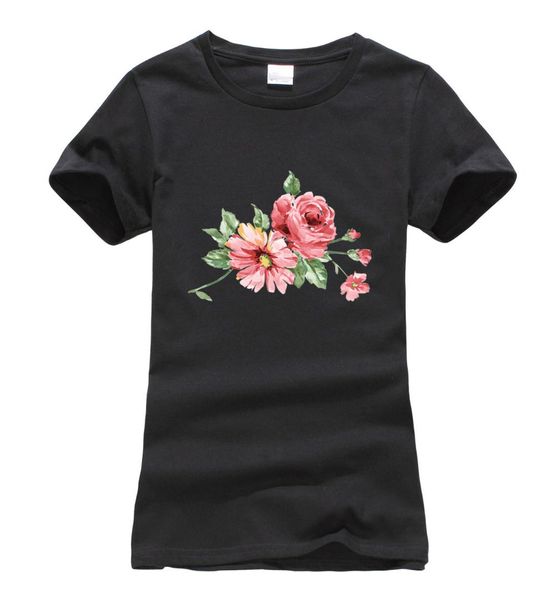 

short sleeve cute flowers printed kpop tee shirt 2019 summer t-shirts women hip-hop harajuku cotton camisetas femme, White