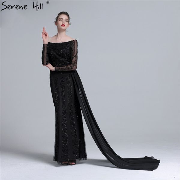 

serene hill long sleeve black mermaid tulle evening dress beading sequined formal party gown real p 2020 cla6009, White;black