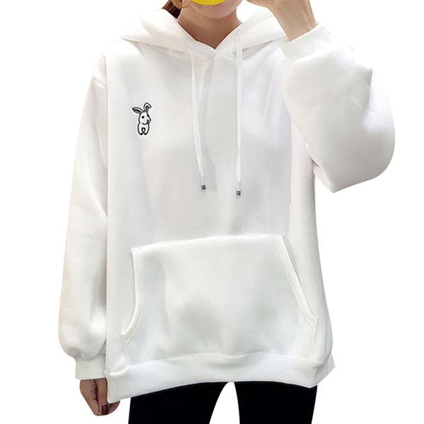 

kawaii sweet rabbit ears hooded sweatshirt women embroidery pink hoodies loose loose long sleeve tracksuits pullovers moletom, Black