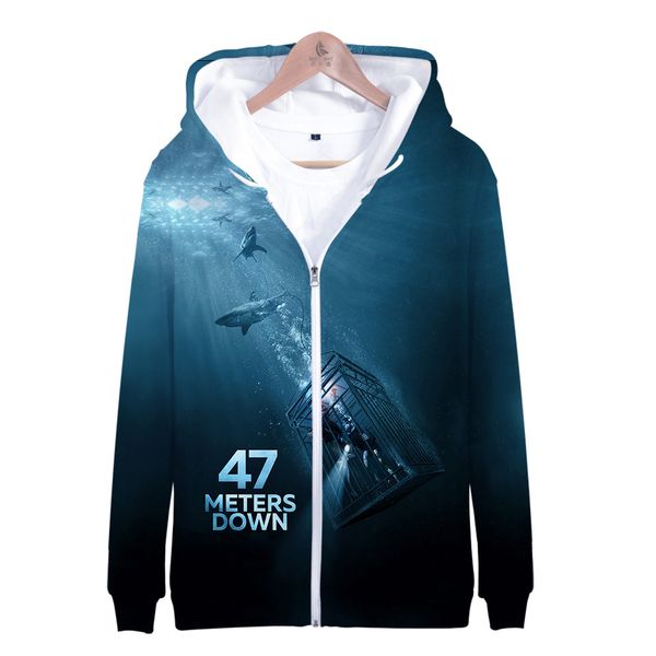 

2019 3d 47 meters down print zipper hoodie 3d cap hoodies sweatshirts men/women hip hop 47 meters down zipper hooded coats, Black