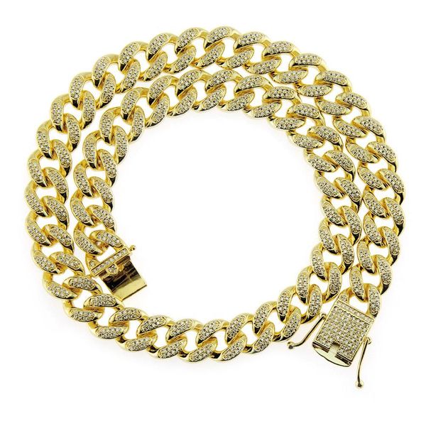 

european and american hip-hop copper inlaid zircon cuba chain necklace men's hiphop exaggerated domineering gold chain ornaments, Silver