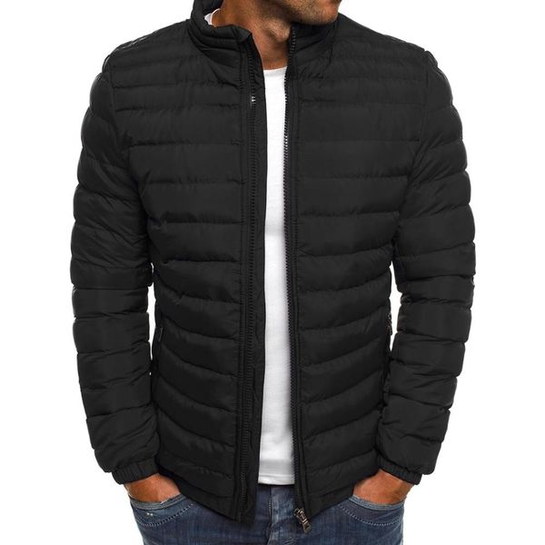 

zogaa 2018 mens fashion spring winter puffer cotton coat solid plus size overcoat zipper streetwear jacket casual men clothing, Black