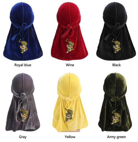 

Мода мужская Тигр шаблон Durags бархат банданы головные уборы длинный хвост головно