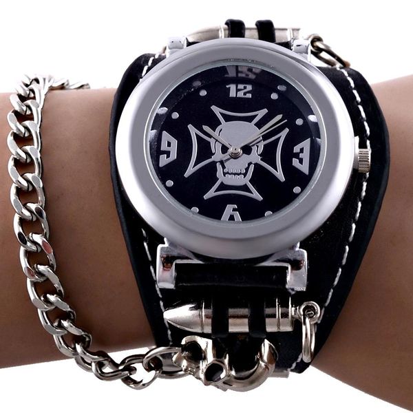 

faitheasy brand copper skull leather watch men women fashion punk sports quartz wrist watch, Slivery;brown
