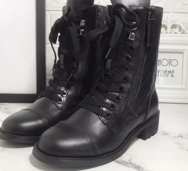 

2019 ss19 spring fall womens black real leather luxury combat ankle booties lace up with side zipper biker military boots