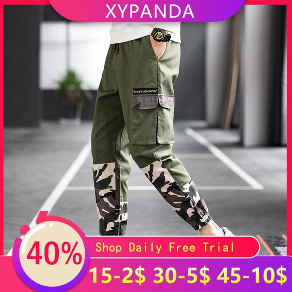 

men's pants xypanda street tide brand hip-hop camouflage casual trousers beam feet overalls function cargo, Black