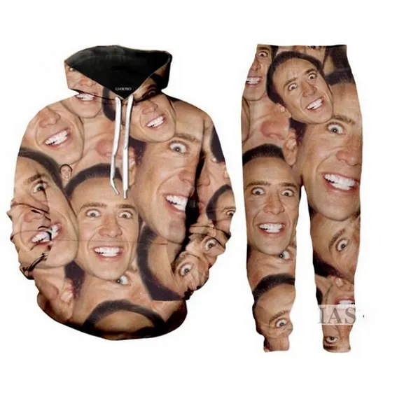 Neue Herren/Damen Berühmter Schauspieler Nicolas Cage 3D-Druck Mode Trainingsanzüge Sweatshirt mit Rundhalsausschnitt und Hosen 2-teiliges Set Hoodies Kostenloser Versand