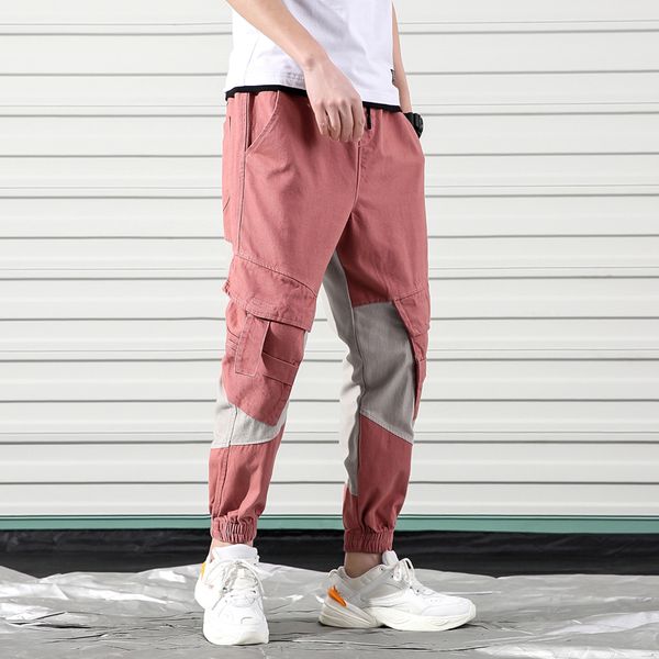

multi pockets patchwork harem pants mens 2019 autumn plus size hip hop block casual joggers sweatpants trousers male streetwear, Black