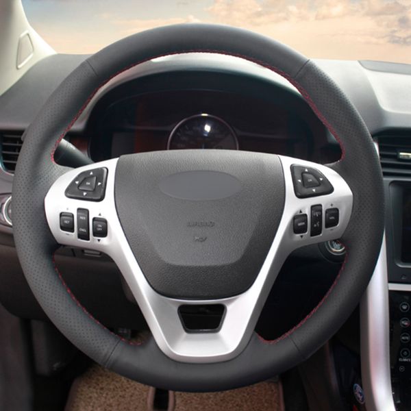 

black natural leather car steering wheel cover for ford explorer 2011-2016 taurus 2012-2015 edge 2011-2014
