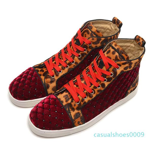 

fashion designer shoes sneakers high spikes flats red is bottom for men and women leather sneakers party designer shoes with box c09, Black