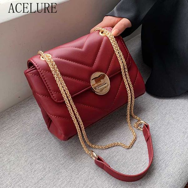 

acelure soft pu leather solid color crossbody bags for women metal chain simple fashion shoulder messenger bag female handbags