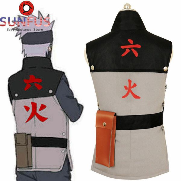 

хэллоуин хатаке какаши жилет 6-й хокаге коноха джунин косплей костюм, Black;red