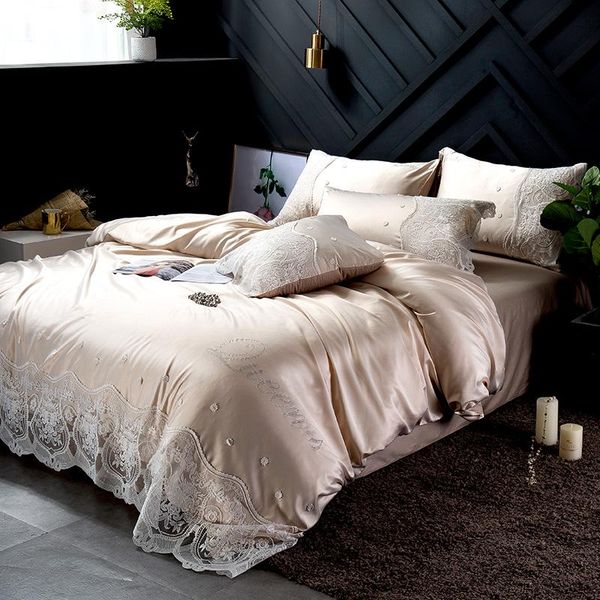 

40washed silk glitter stone princess bedding set silky duvet cover flat/fitted sheet pillowcases  king size 4pcs