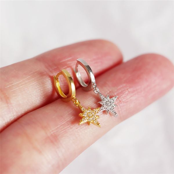 

ying vahine новый тонкий маленькая звезда серьги 100% стерлингового серебра 925 сияющий циркон звезды кулон серьги стержня для женщин, Golden;silver