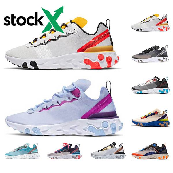 

stock x react element 87 55 women men running shoes total orange white green bred volt glod black solar red ranger sport sneakers