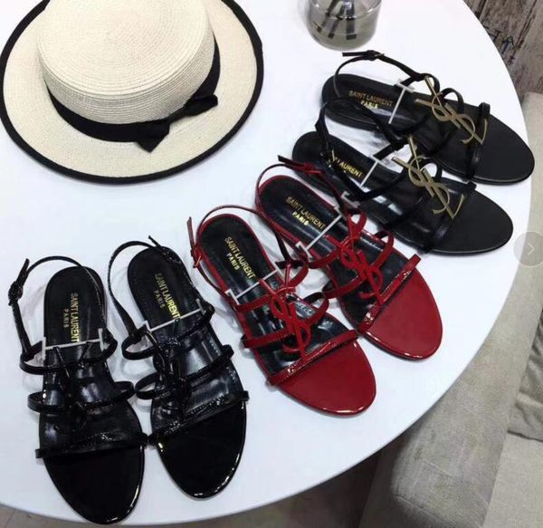 

XC Free shipping new products good quality women's flat sandals ladies metal logo leather fashion leather outsole Shoes 34-41