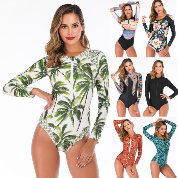 

дайвинг one piece купальники печати длинные рукава женщины купальники купальники rash guard серфинг купальный костюм rashguard, White;black