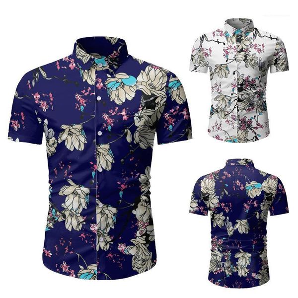 

fashion slim single breasted short sleeve mens shirts casual males clothing floral print mens designer beach shirts, White;black