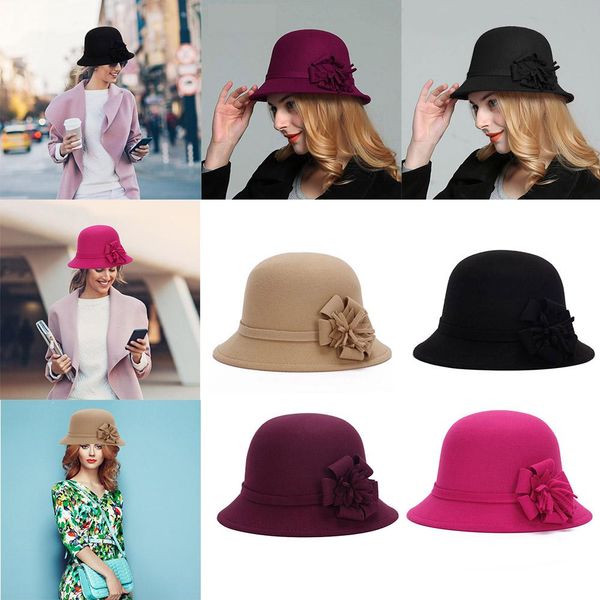 

spring fashion retro ladies and women woolen fedora hat bucket dome dome bells felt hat ladies straw felt, Blue;gray