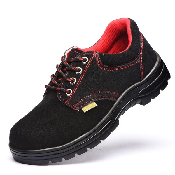 

new arrival men's casual breathable steel toe caps working safety shoes outdoor platform cow suede leather security boots sapato, Black