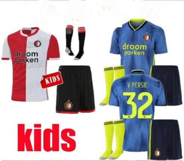

2019 2020 feyenoord kids soccer jersey full kits 19 20 larsson v.persie berghuis vilhena jorgensen boys football shirt kits with socks, Black