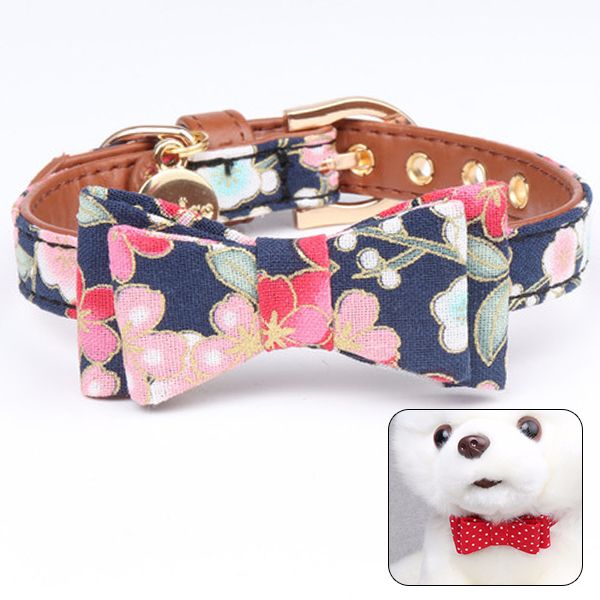 

legendog adjustable pet dog collar floral printed cute bow dog collar necklace for small pet clothing accessories supplies
