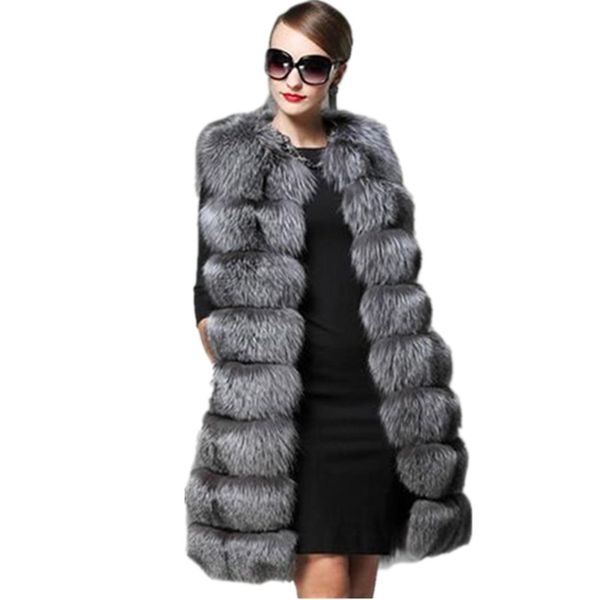 

fluffy gilet female 2019 faux fox coat women waistcoat winter maxi long fake fur vests furry vest female abrigos mujer ayr61, Black