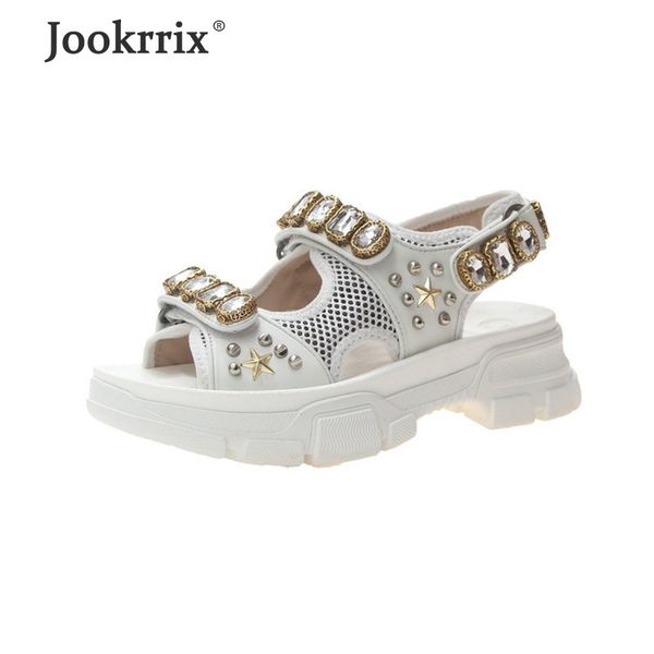 

jookrrix 2020 women summer female fashion comfortable shoes for women wedges thick sole shoes lady rhinestone sandals zs2329, Black