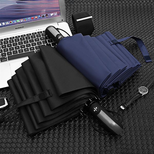 

10 bone black plastic automatic folding business amphibious umbrella umbrella windproof reinforcement rain impact cloth bright