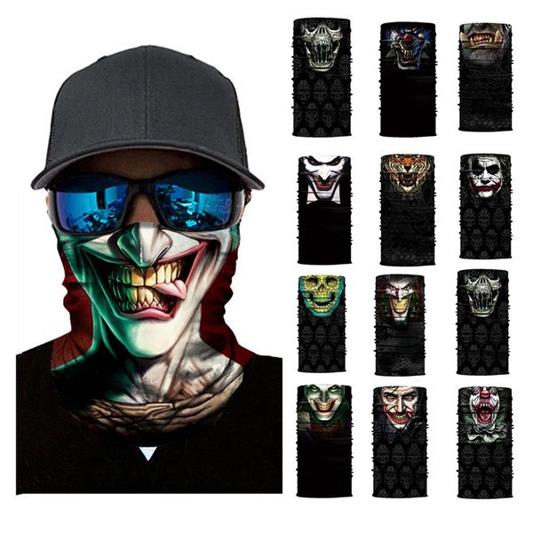 

3d seamless balaclava magic scarf neck face mask ghost skull skeleton head bandana shield headband headwear bandana men bicycle, Black