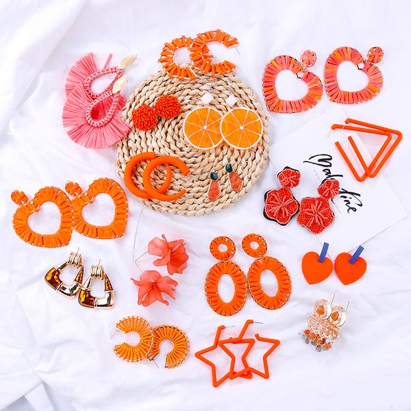 

aensoa 2019 korean orange geometric pendant earrings multiple drop earrings unique heart resin acrylic raffia dangle earrings, Silver