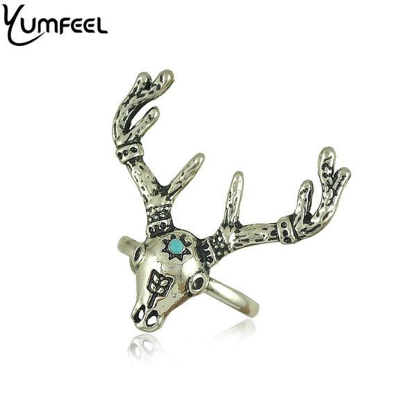 

10pcs/lot new unique animal christmas xmas cute antique silver plated deer antler head ring antler fashion jewelry, Golden;silver