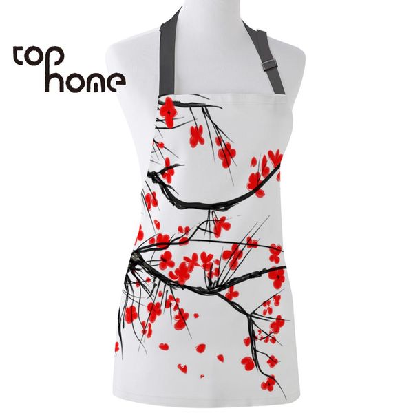 

tophome кухни фартук red cherry blossoms цветок печатных рукавов холст фартуки мужчины женщины дети главная очистка инструменты