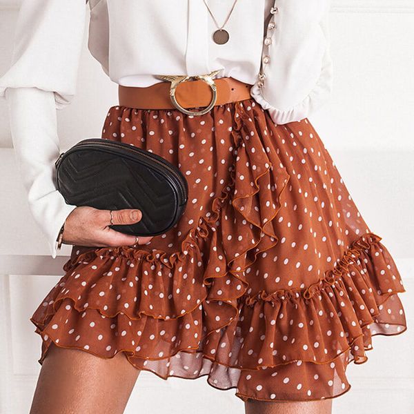 

skirts super chic polka dot print women mini skirt casual ruffled a-line female summer for holiday ladies 2021, Black