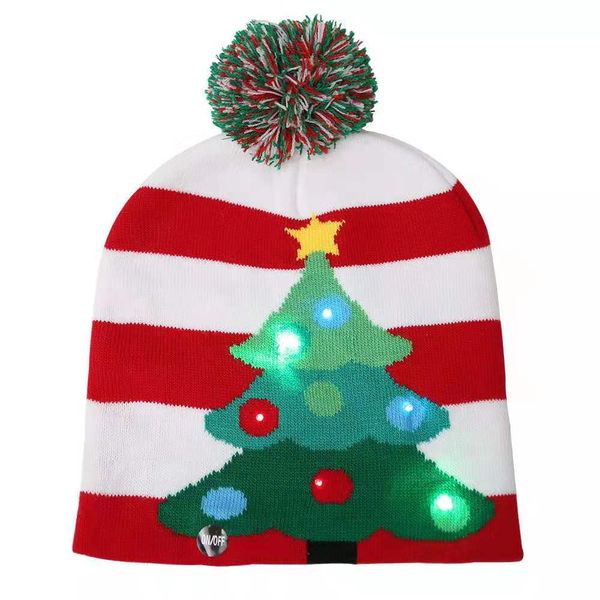 

christmas halloween led knitted cap with lights children and adults colored ball hat winter warm beanies crochet caps, Yellow