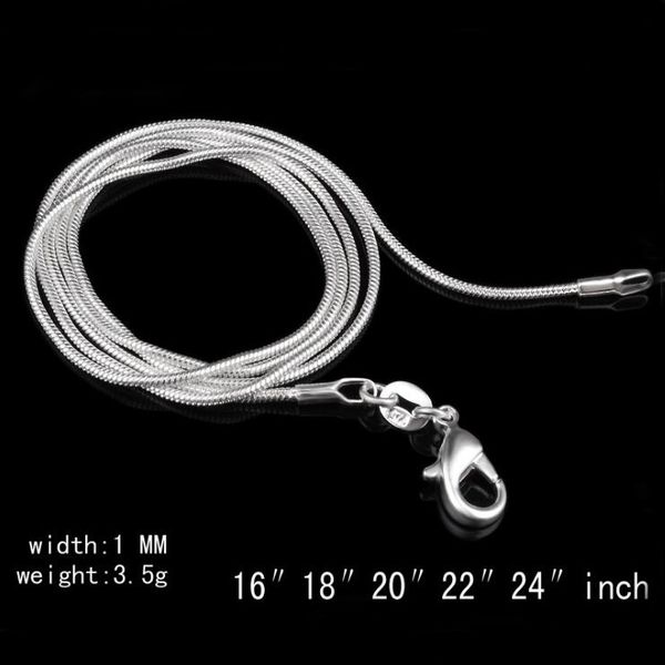 

925 цепных ожерелья стерлингового серебра гальванической змейки для женщин омаров фермуары smooth цепи заявление ювелирных изделий size1.2mm, Silver