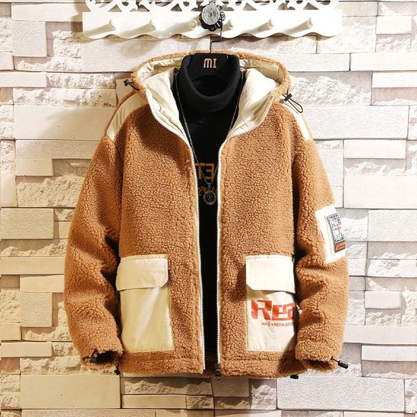 

men's plus velvet thicken zipper overcoat 2019 winter men jacket coat pocket warm fleece casual hooded outwears male parka coats, Black