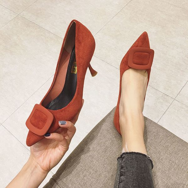 

2020 pointed pumps new fashion women high heel stiletto frosted leather women's office shoes female leisure w37-38, Black