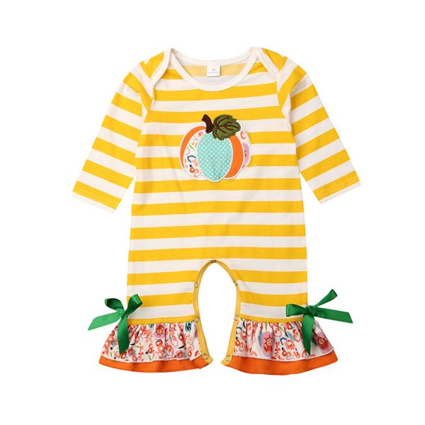 

Cute Newborn Baby Girl Boy Halloween Clothes Pumpkin Romper Striped Jumpsuit Outfits 0-24M