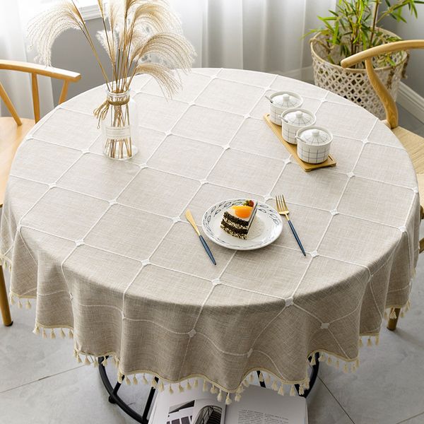 

plaid cotton linen round tablecloth wedding l banquet decoration cloth indoor dining room kitchen outdoor decoration