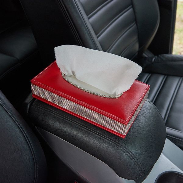 

home car pu leather rhinestone bling rectangular tissue box cover napkin holder